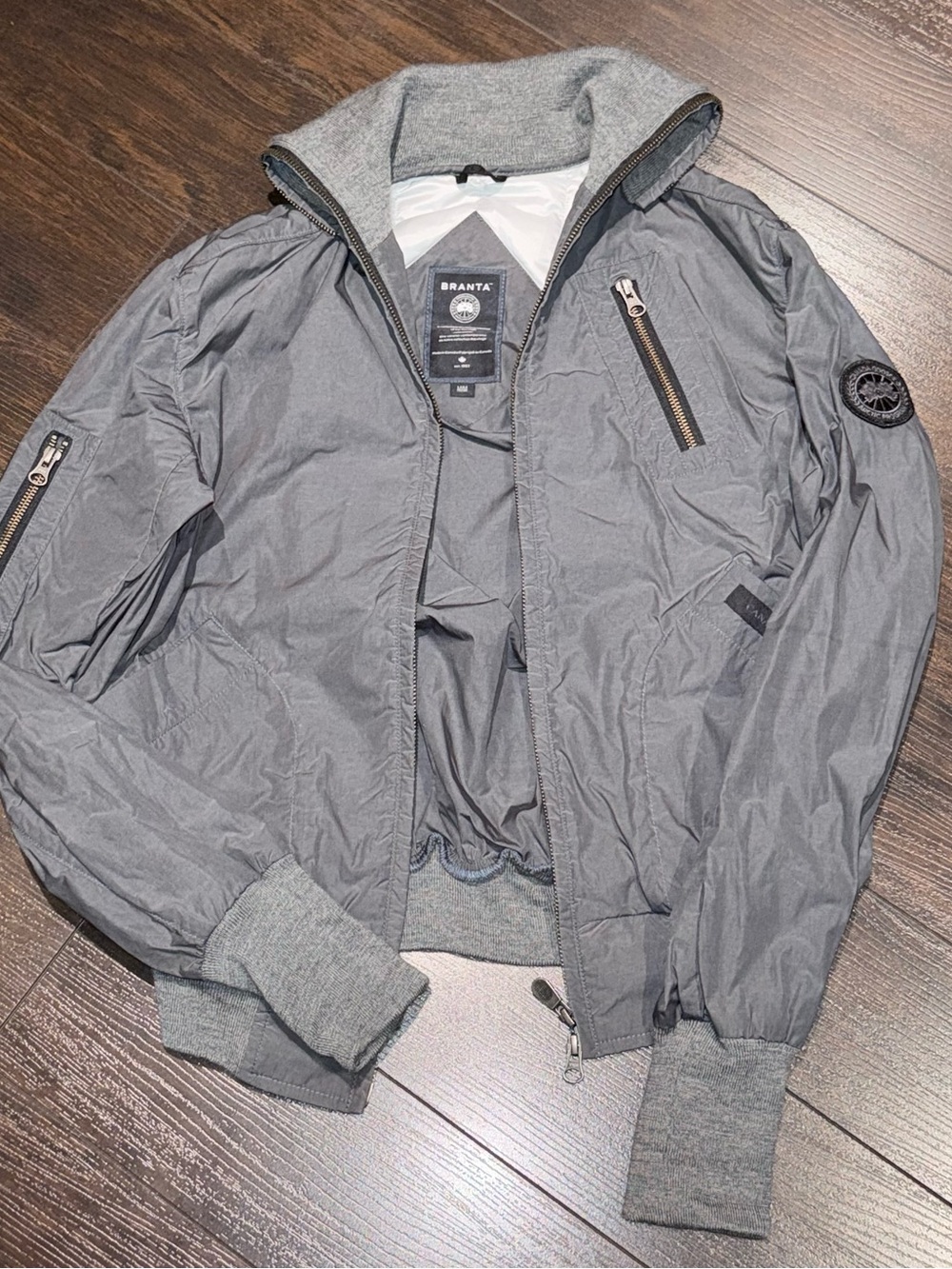 Canada Goose BRANTA Collection Gray Hooded Nylon Bomber Jacket Women’s Size M